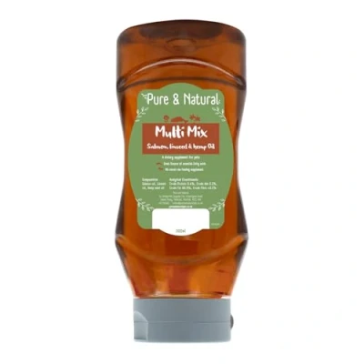 Image of Pure &amp; Natural Multi Mix Salmon, Linseed, Hemp Oil for Dogs Cats, 500ml Flaxseed Oil, Seed Salmon Cats and Dogs, Dog Food Topper, Cat Joint Supplement
