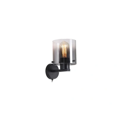 Image of Sweden 1 Light Wall Lamp Matt Black &amp; Smoked Glass