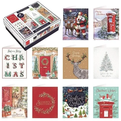 Image of Pack 40 Tom Smith Christmas Cards Variety Selection Traditional Festive Designs