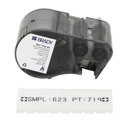 Image of Brady Self Laminating Polyester Label Tape for Printer BMP51/BMP53/M511 Adhesive Labels Black on White (31,75 mm (W) x 7,62 m (L)) M5C 1250 461