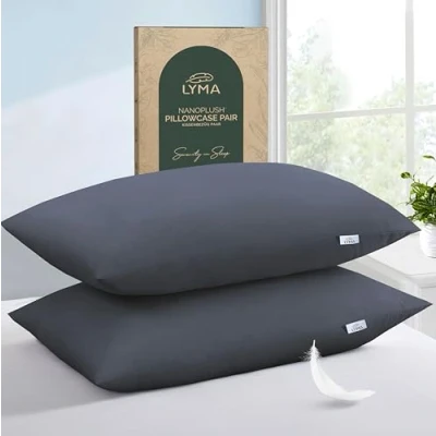 Image of LYMA Bedding Pillow Cases 2 Pack, Ultra Soft Breathable Housewife Cover, OEKO TEX Certified, Nanoplush Double Brushed Quick Dry Pillowcases, Envelope Closure Wrinkle Fade Resistant 50x75CM, Dark Grey