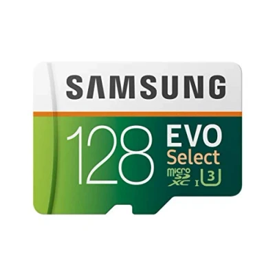 Image of SAMSUNG: EVO Select 128GB MicroSDXC UHS I U3 100MB/s Full HD &amp; 4K UHD Memory Card with Adapter (MB ME128HA)