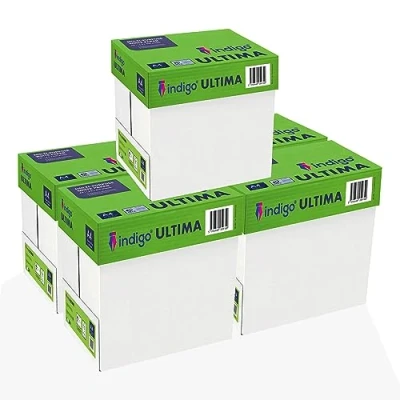 Image of A4 Paper indigo Ultima White Plain Printer Copy Box of 5 Reams 2500 Sheets (70/75 GSM) Boxes