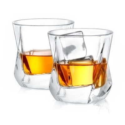 Image of JoyJolt Aurora Crystal Whiskey Glass Twisted Glasses Set of 2 Old Fashioned Liquor Scotch Whisky for Bourbon 8.10 ounces Drinking