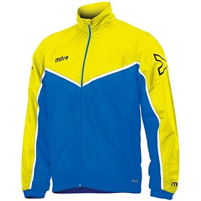 Image of Mitre Kids Primero Woven Football Training Track Jacket Yellow/Royal/White Small