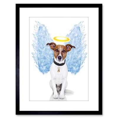 Image of Wee Blue Coo Photo Angel Wings Jack Russell Dog Halo Art Print Framed Poster Wall Decor 9x7 inch