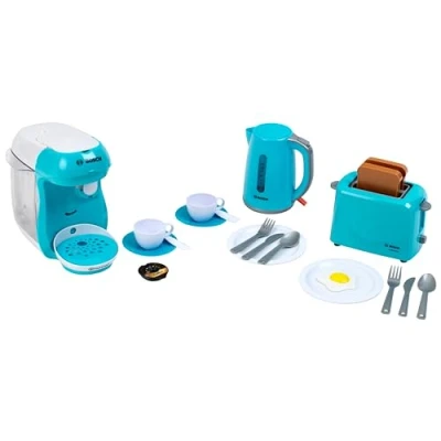 Image of Theo Klein 9598 Bosch Breakfast set I Blue kitchen accessory incl. toaster, coffee machine and kettle With crockery, cutlery dummy fried egg Toys for children aged 3 over