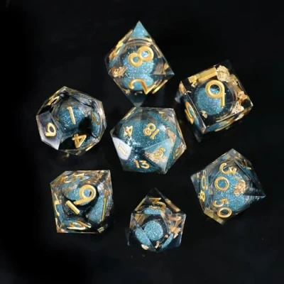 Image of DND Dice Set Quicksand Resin Sharp Edge D&amp;D 7pcs Handmade for Polyhedral Dungeons and Dragons MTG RPG Ttrpg Pathfinder Roleplaying D D20 D12 D10 D8 D6 D4 with Box