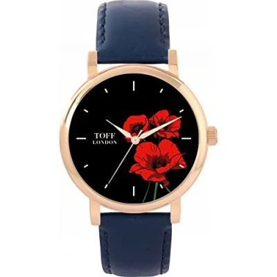 Image of Toff London Ladies Red Poppy Flower Watch
