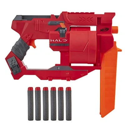 Image of Nerf Halo Mangler Dart Blaster Pull Back Priming Handle, Rotating 6 Drum Includes Official Elite Darts, E9273EU5