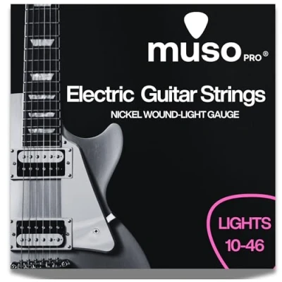 Image of MUSO PRO guitar strings electric great sound quality made of steel for coated with nickel 6 string set gauge 10 46 incl. 5 picks