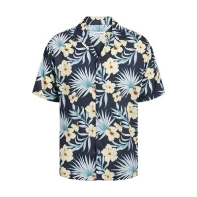 Image of JACK &amp; JONES Men&#039;s Jjjeff Floral AOP Resort Shirt Ss, Blazer Navy, S