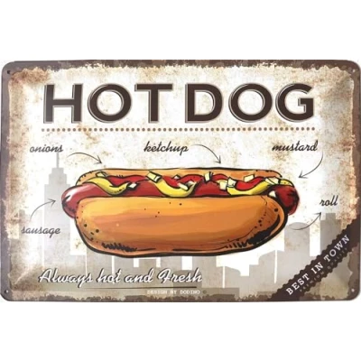 Image of DODINO 20 x 30 cm Retro Tin Signs Hot Dog Dogs Best In Town Sign Fast Food Vintage Metal Funny Wall Art Decoration For Restaurant