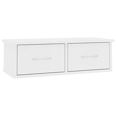 Image of vidaXL Wall Mounted Drawer Shelf in White, Versatile Display and Storage Solution, Engineered Wood Material, Modern Style for Living Room, Bedroom or Hallway