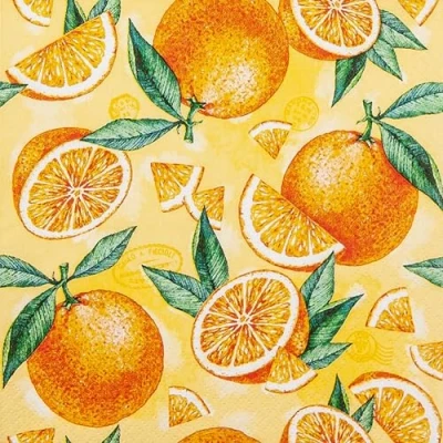 Image of 20 Small Cocktail Napkins Food Fresh Orange Pieces Paper As Table Decoration. Patterned Also for Decoupage and Napkin Technique 25x2