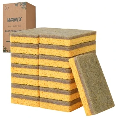 Image of WANIX 15 PCS Biodegradable Sponges Washing Up Kitchen Cleaning Dish Sponges, Eco Friendly Reusable Natural Sponge