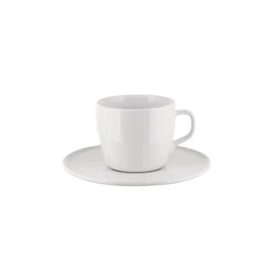Image of Alessi Itsumo NF07/78S Designer One Tea Cup Set with Saucer, Everyday Use, Minimalist Aesthetic, in White Porcelain, Diameter 16 cm