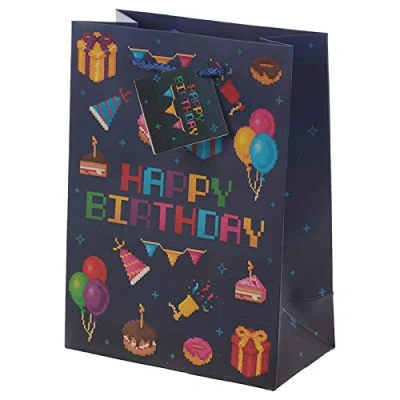 Image of Puckator Miss Pretty London Happy Birthday Game Over Gamer Design Medium Gift Bag, Multi, Height 23cm Width 17cm Depth 9cm