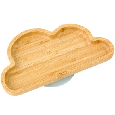 Image of Bamboo Baby Plate and Toddler Plate, Suction for Feeding Weaning, Cloud with Secure Suction, Plates Babies from 6 Months (Cloud, Grey)