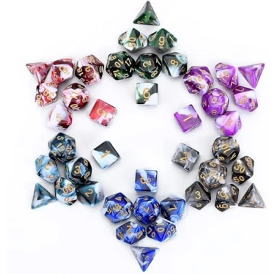 Image of FLASHOWL Polyhedral dice Set Table Games 6 Sets x 7 Die Series D20, D12, D10, D8, D6, D4 DND RPG MTG Double Colors One Piece, with (42 Pieces)