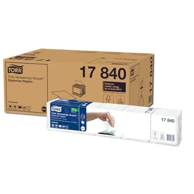 Image of Tork 17840 Xpressnap Snack White Dispenser Napkin / 1 Ply Universal, Unprinted Serviette in for the N10 Interfold System 9000 Sheets (WxL 10.8cm x 10.8cm)