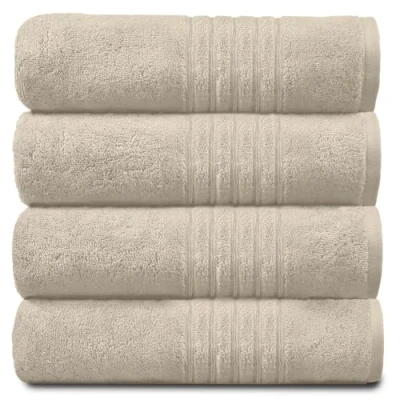 Image of GC GAVENO CAVAILIA Extra Large Bath Sheet Egyptian Cotton Towels Jumbo 4 Pack Water Absorbent &amp; Quick Dry Towel Set, Cream