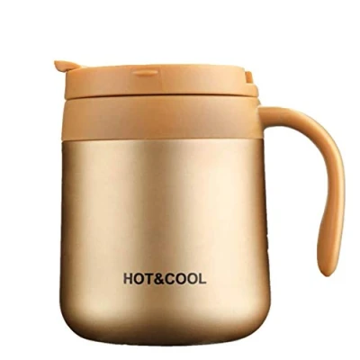 Image of Gteller 12oz Stainless Steel Coffee Mug, Double Wall Insulated Vacuum Mug with Lid and Handle Keeping Beverage hot Cold (Golden)
