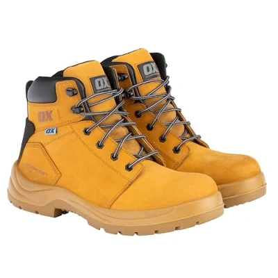 Image of OX Attitude Honey Nubuck Leather Safety Work Boots Size 10, Slip &amp; Water Resistance, Breathable Mesh Lining,Fiberglass Toecap for Extra Protection, Non Metallic Anti Penetration Insole Sheet