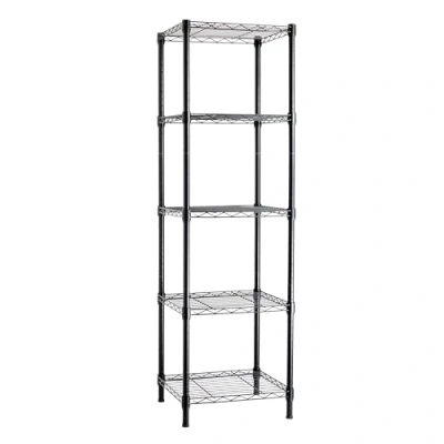 Image of Amazon Basics 5 Shelf Tower, Adjustable Storage Shelving Unit, Black, 40.6 x 137.2 cm (D W H)