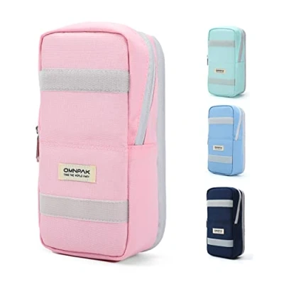 Image of Omnpak Pencil Case Double Opening Large Capacity Standable Sturdy Student Boys Girls School Spill Proof Scratch Resistant