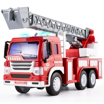 Image of HERSITY Fire Truck, Engine Toys for 3 Year Olds Boys, Kids Emergency Vehicles with Lights and Sounds Extending Ladder Friction Powered Toy Cars Gifts 2 4 5 6 Years Old Children