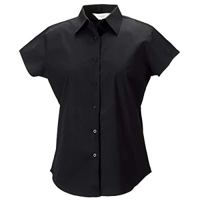 Image of Russell Athletic Collection Ladies/Womens Cap Sleeve Easy Care Fitted Shirt (Black) Size X Small
