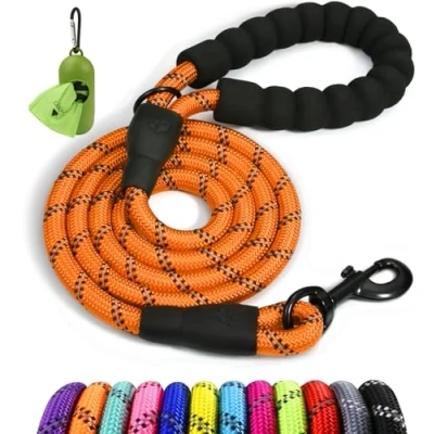 Image of Taglory Rope Dog Lead with Soft Padded Handle, 1.5 m Reflective and Multi Colour for Medium Large Dogs, 1.2 cm, Orange