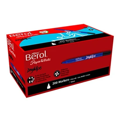 Image of Berol Dry Wipe Pen Fine Nib 1 mm Black, Box of 200
