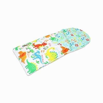 Image of Happy Linen Company Girls Boys Kids Cute Dinky Dinosaurs White 155 x 65 cm Reversible Sleeping Bag