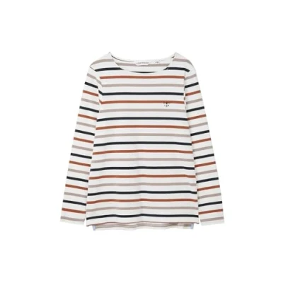 Image of LightHouse Womens Causeway Breton Top Ladies Long Sleeved Cotton Stretch Tee Rust Mocha Black Stripe 12