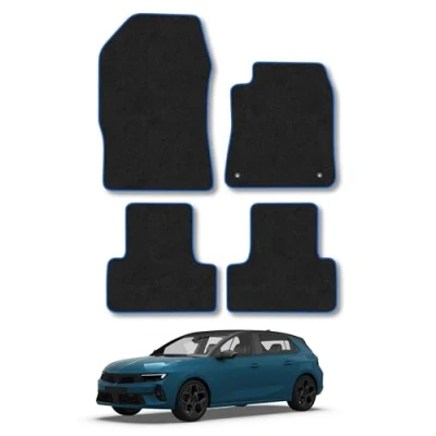 Image of Car Mats Compatible with Vauxhall Astra L (2022 ) Tailored Fit Blue Carpet Floor Set Accessory Custom 4 Pieces Anti Slip Backing &amp; Binding Trim Edge