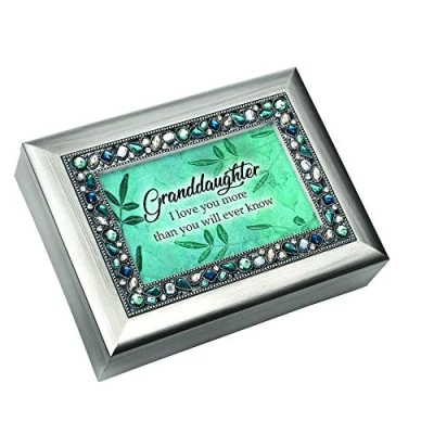 Image of Cottage Garden Granddaughter I Love You Brushed Silvertone Jewelry Music Box Plays Wonderful World