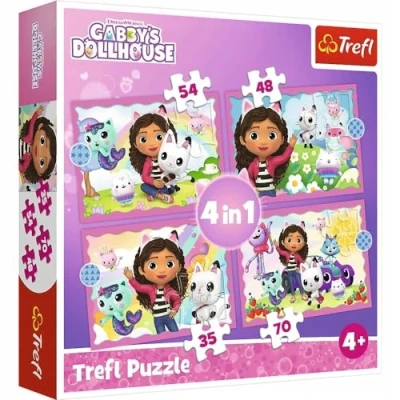Image of Trefl Gabbys Dollhouse 4 in 1 Puzzle Set 35, 48, 54 &amp; 70 Pieces Character Puzzles For Children Ages 4+
