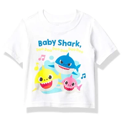 Image of Pinkfong Baby Boys Shark Doo Family Short Sleeve T Shirt, White, 5 Years