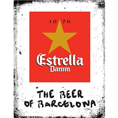 Image of Lewistons Of London Estrella Damm Beer Lager Spain Barcelona inspired Vintage Retro Man Cave Bar Pub Shed Novelty Gift Tin Wall Décor Metal Sign