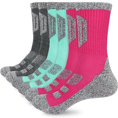 Image of ouhos Womens Ladies Thick Walking Hiking Thermal Socks Cushioned Anti Blister Black Sports Work Support Cotton for 4 7 Multipack Non Slip Grey Trekking Athletic 3 Pairs
