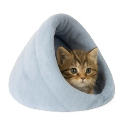 Image of Rosewood Wrap Hideaway Fur Cat Bed, Blue