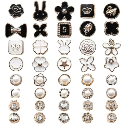Image of 40pcs Set Button Brooch, Clothing Matching Neckline Fixed Button, Anti Exposure Pearl Inlaid For Shirts, Sweaters, Jeans