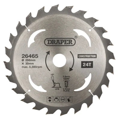 Image of Draper TCT Construction Circular Saw Blade, 250 x 30mm, 24T