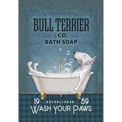 Image of Bull Terrier Retro Metal Tin Sign Wall Decor Vintage for Home Kitchen Cafe Bar Restaurant 8x12 inch