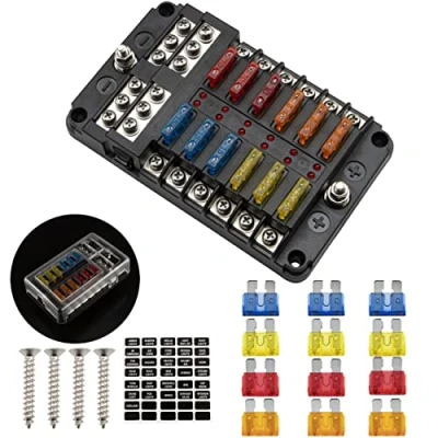 Image of Effitnee 12V Fuse Box, 12 Way Blade Block Holder with Negative Bus Indicator and Protection for Car Boat Marine RV Van Truck SUV Yacht