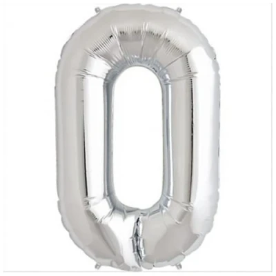 Image of Silver Number 0 Foil Balloon, 101cm