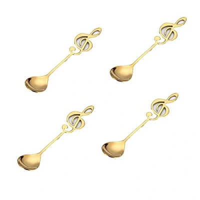 Image of Thitex 4 Pack Music Note Coffee Spoons, Stainless Steel Teaspoon Set, Colorful Dessert Ice Cream Spoon Scoop for Stirring Drink Mixing Milkshake (Gold 4pcs)