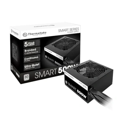 Image of Thermaltake Smart 500W 80+ White Certified PSU, Continuous Power with 120mm Ultra Quiet Cooling Fan, ATX 12V V2.3/EPS Active PFC Supply PS SPD 0500NPCWUS W